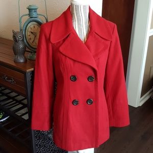 Anne Klein Red Peacoat Wool Blend - SMALL